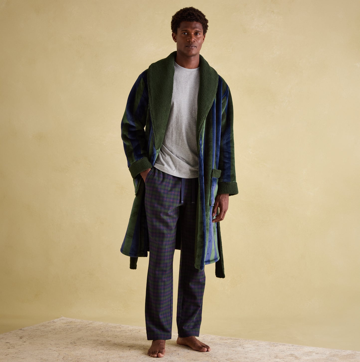 Joules MONTAGUE Mens Night Gown Navy Green Stripe