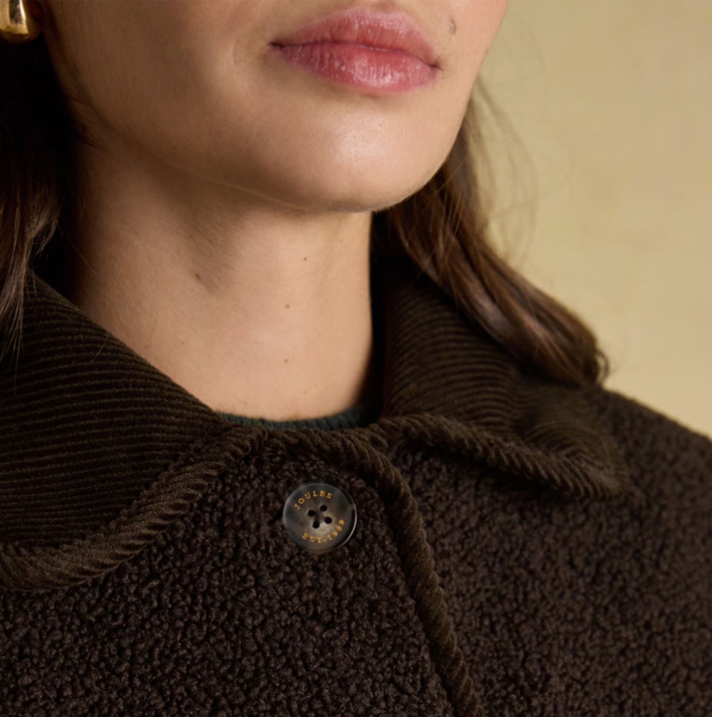 Joules SADIE Womens Collared Fleece Jacket Chocolate Brown