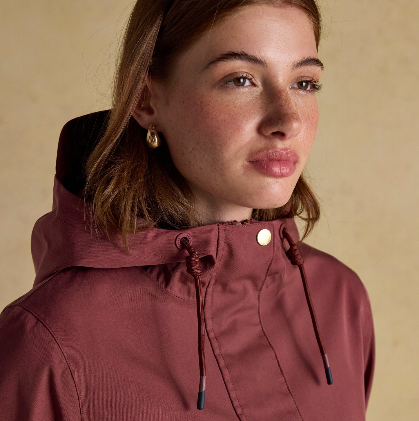 Joules PORTWELL Waterproof Hoodie Raincoat With Adjustable Waist Oxblood