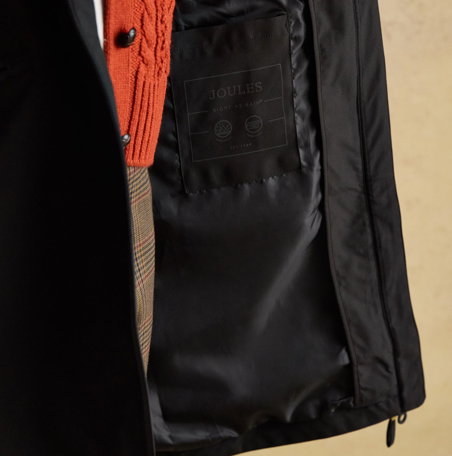 Joules RAINAWAY Womens Lightweight Waterproof Longline Raincoat with Hood Black