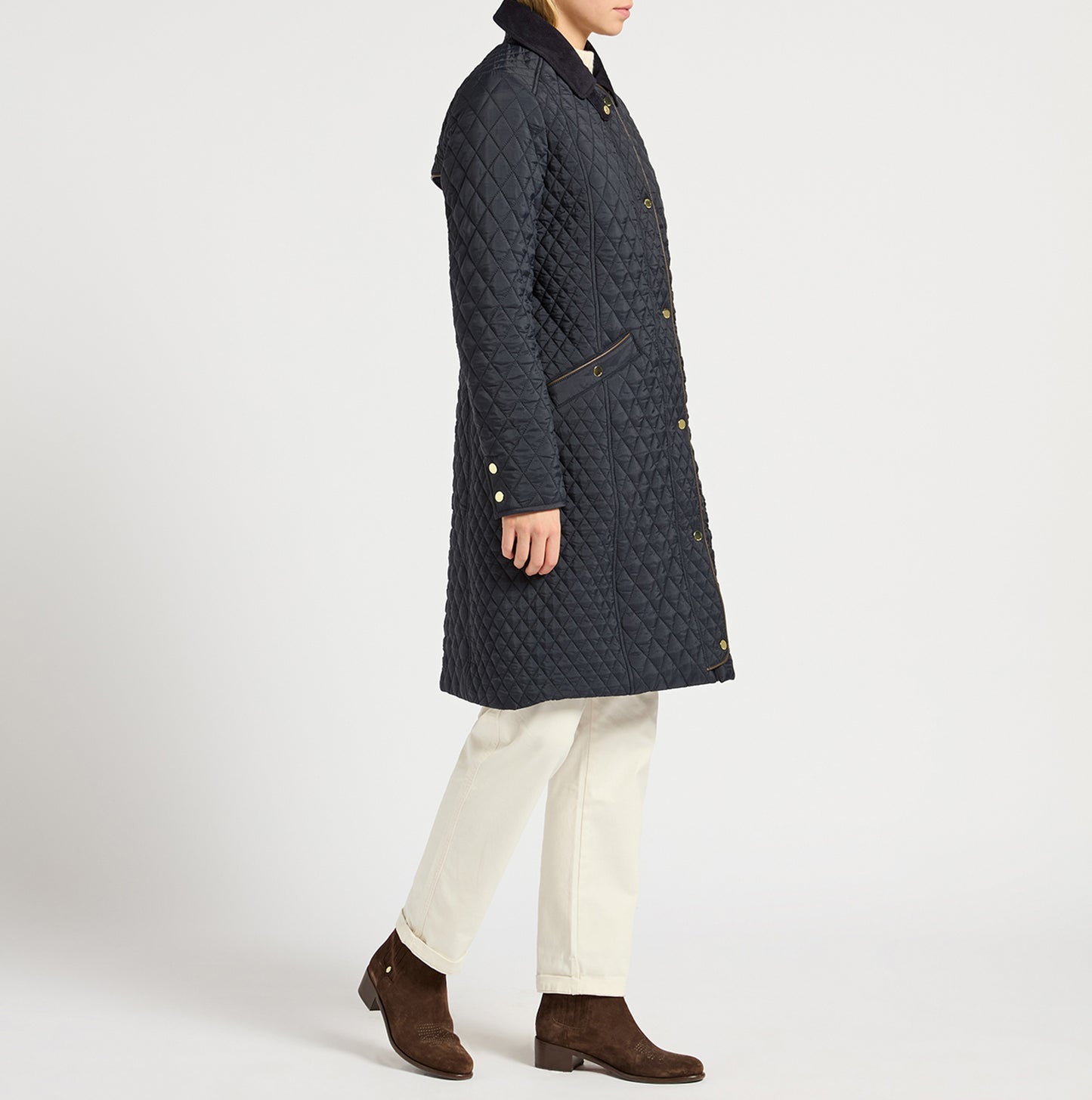 Joules ROSEWELL Longline Quilted Showerproof Coat with Collar Navy