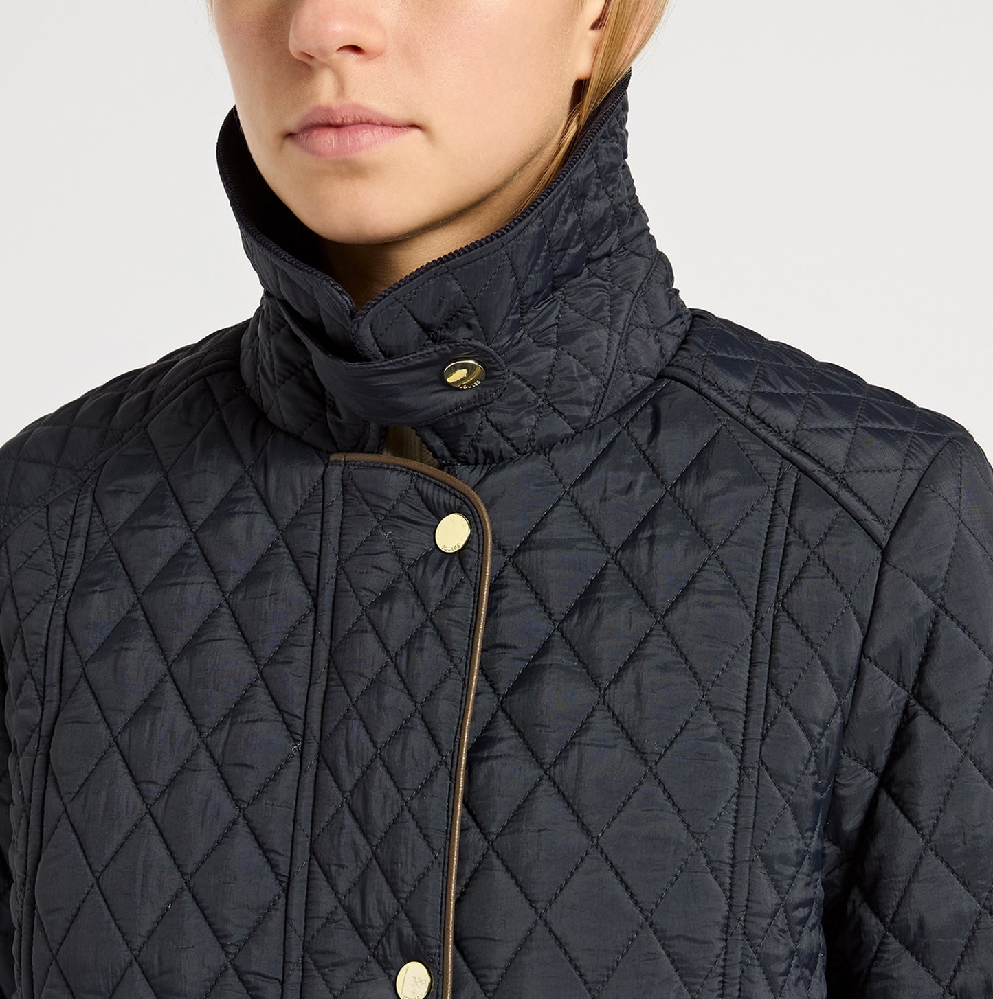 Joules ROSEWELL Longline Quilted Showerproof Coat with Collar Navy