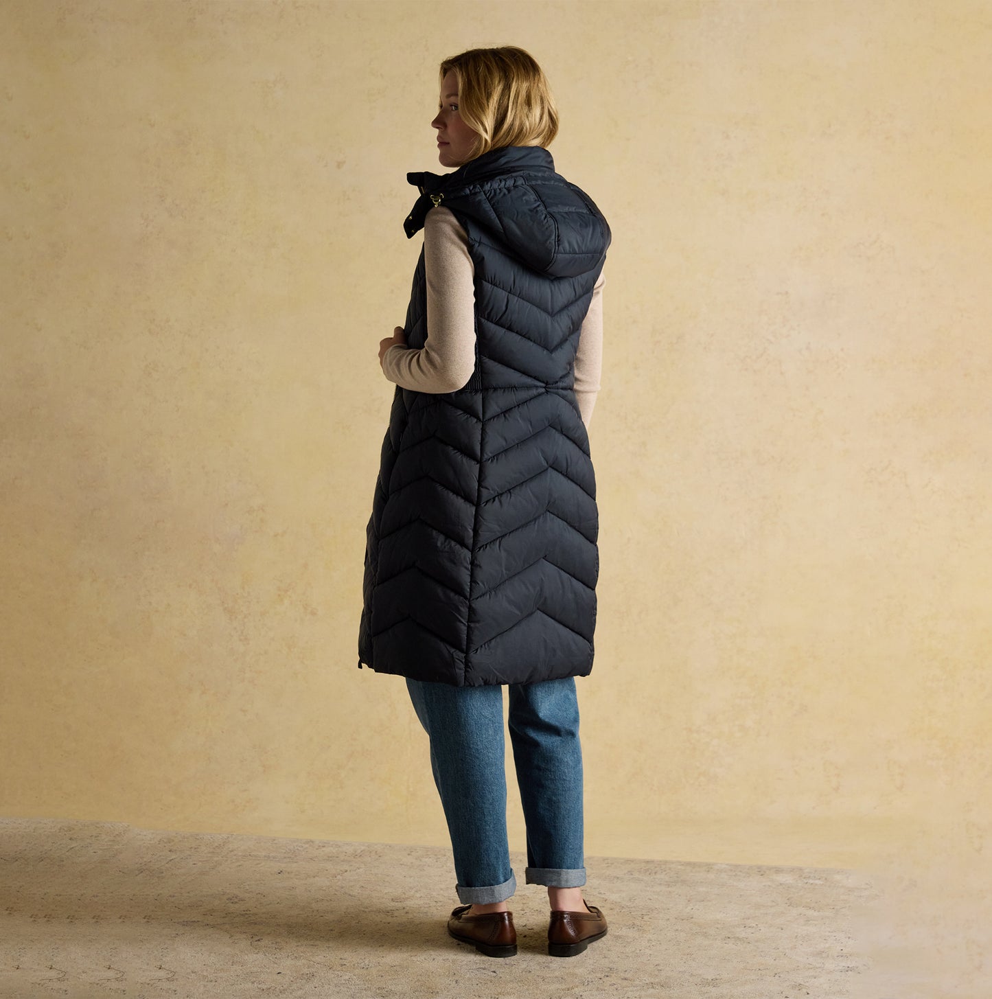 Joules PEMBURY Longline Showerproof Padded Gilet with Hood Navy