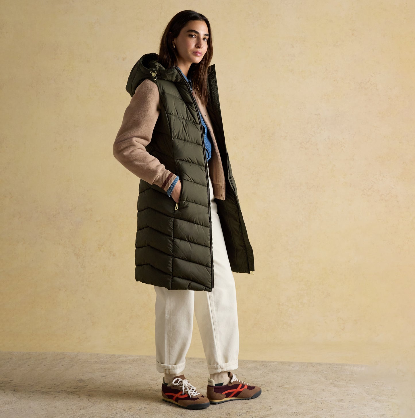 Joules MOORSDALE Womens Longline Showerproof Padded Gilet Green
