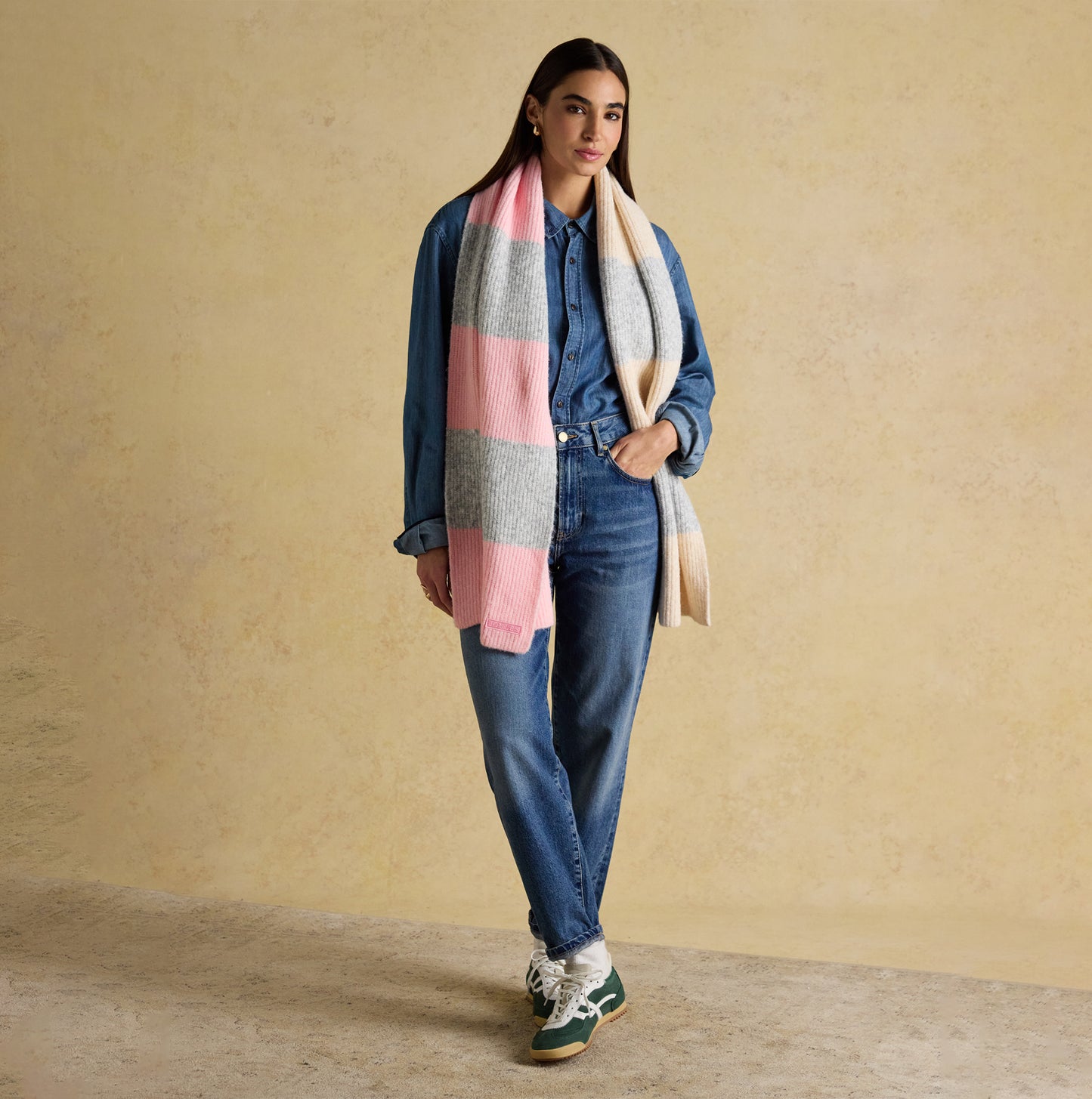 Joules POPLEY STRIPE Womens Winter Pink/Grey