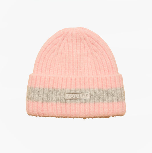 Joules POPLEY STRIPE Womens Beanie Pink/Grey