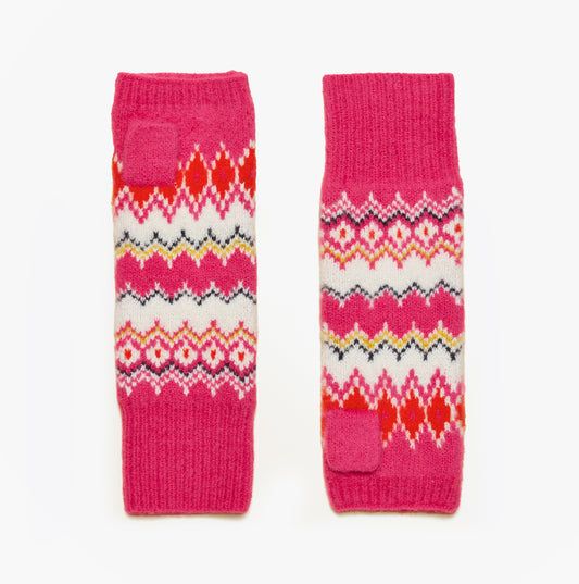 Joules KARA Fingerless Fairisle Glove Pink