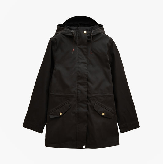 Joules PORTWELL Waterproof Hoodie Raincoat With Adjustable Waist Black