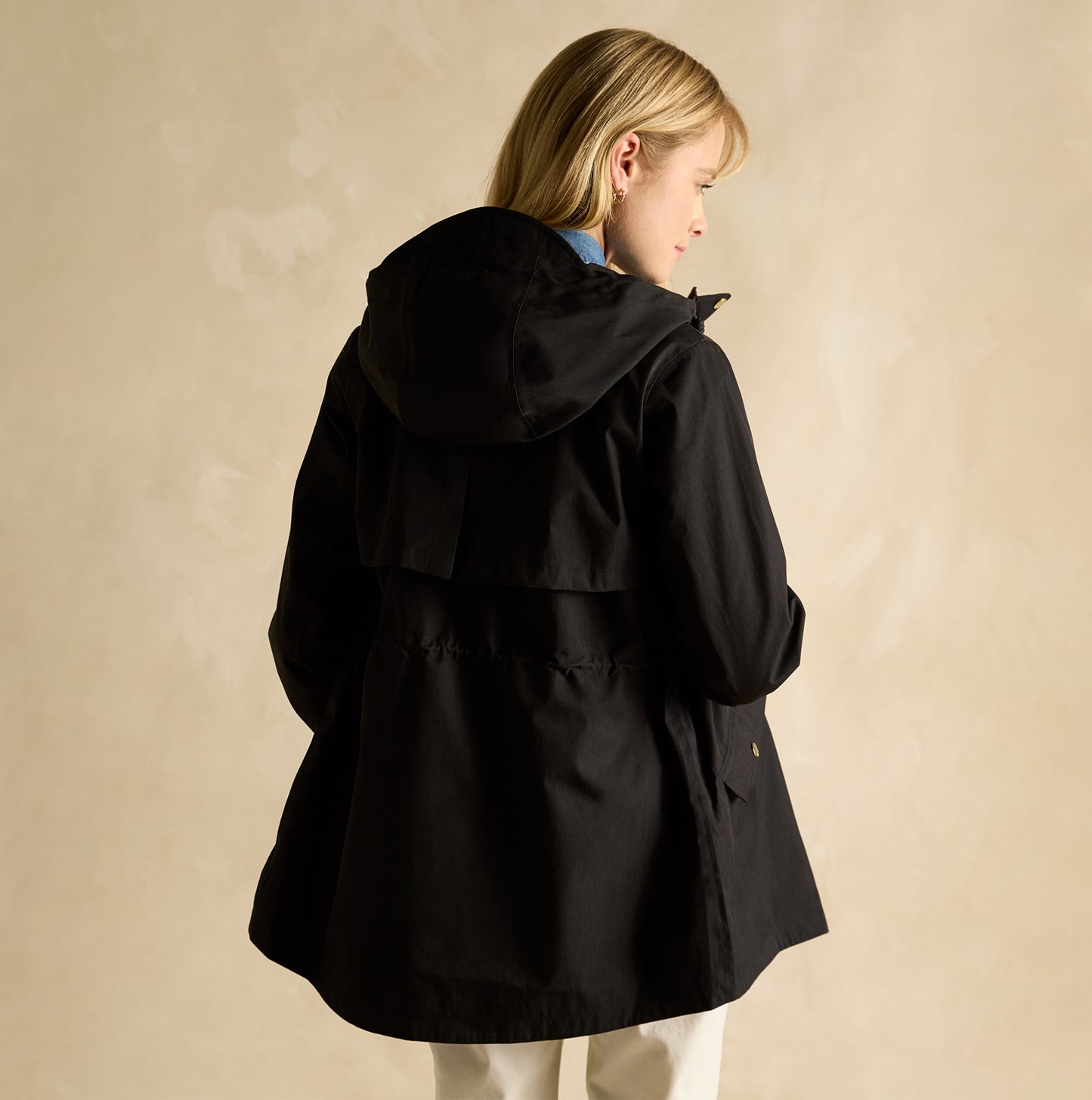 Joules PORTWELL Waterproof Hoodie Raincoat With Adjustable Waist Black