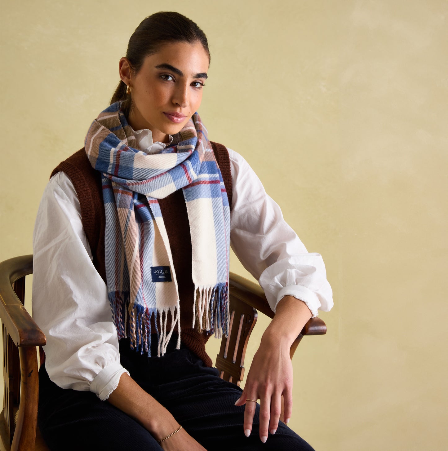 Joules LANGTREE Womens Scarf Cream Check