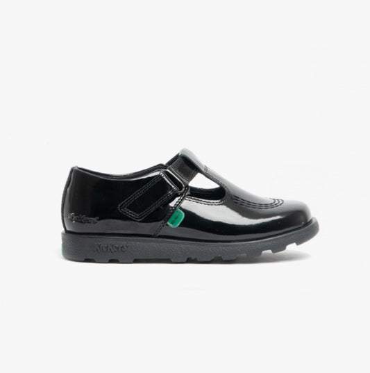 Kickers 115178 FRAGMA T-BAR Girls School Shoes Patent Black