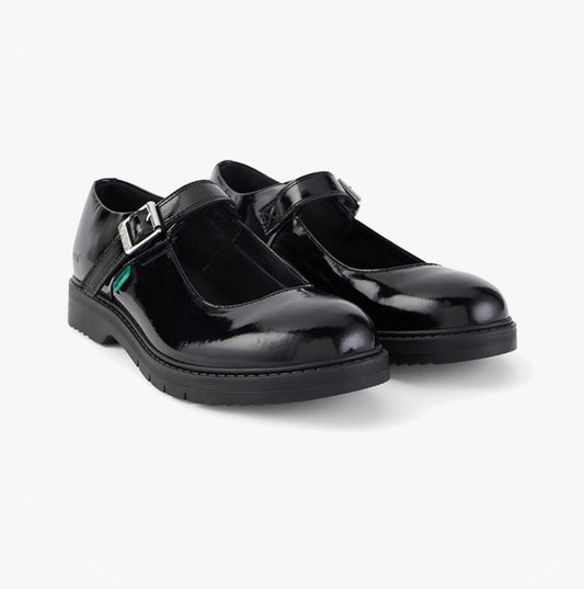 Kickers 116233 FINLEY MJ Girls School Shoes Patent Black