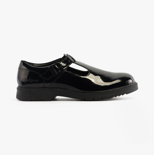 Kickers 117221 FINLEY T BAR Girls School Shoes Black Patent