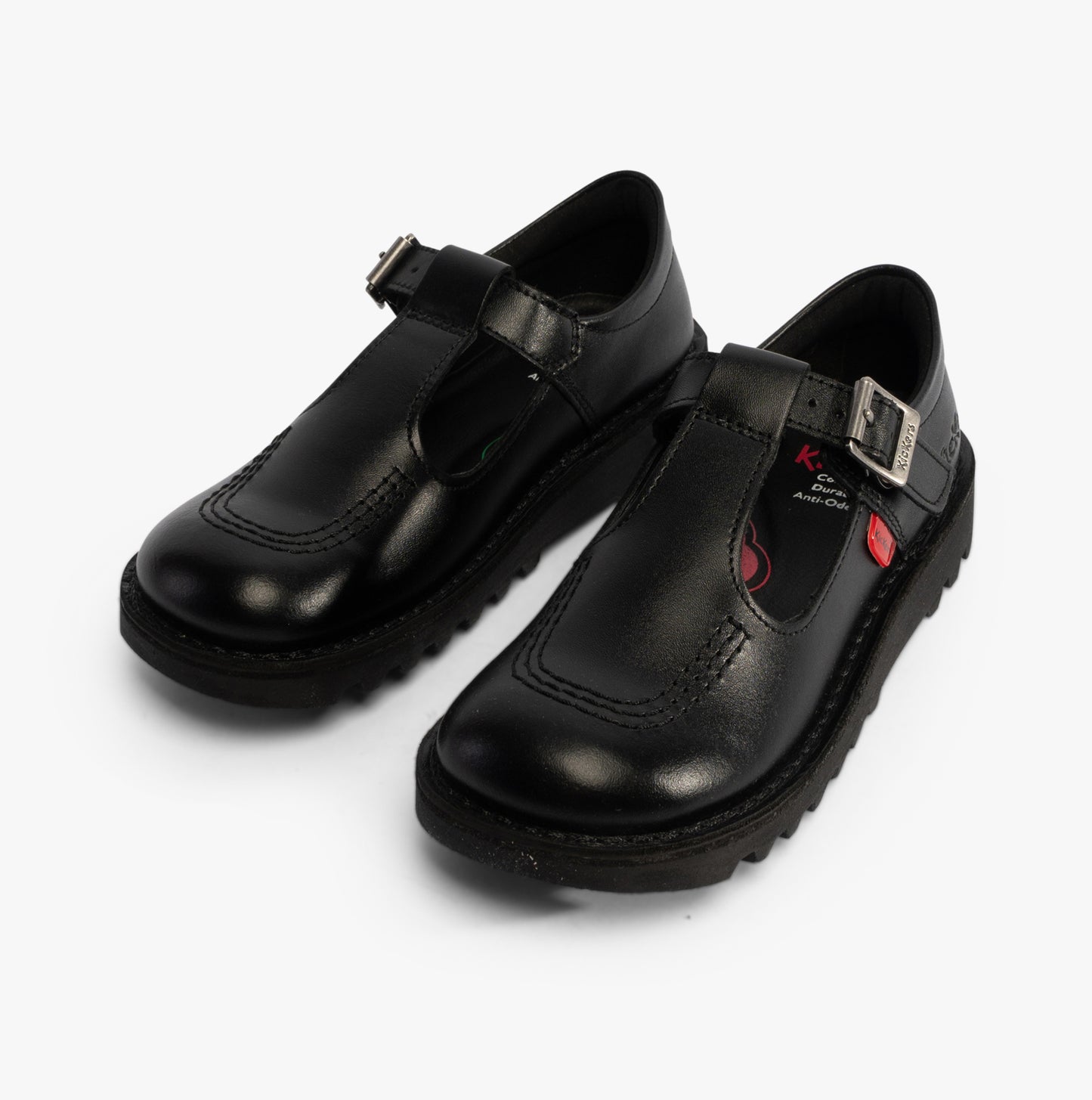 Kickers KICK Girls T-Bar Leather School Shoes Black