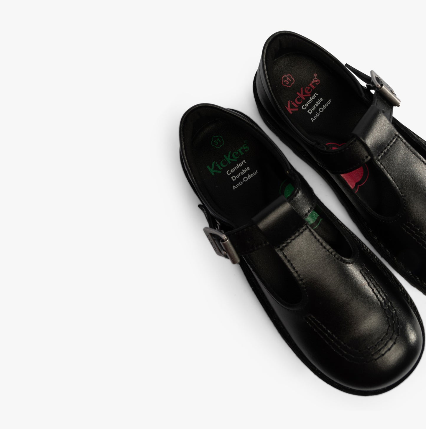 Kickers KICK Girls T-Bar Leather School Shoes Black
