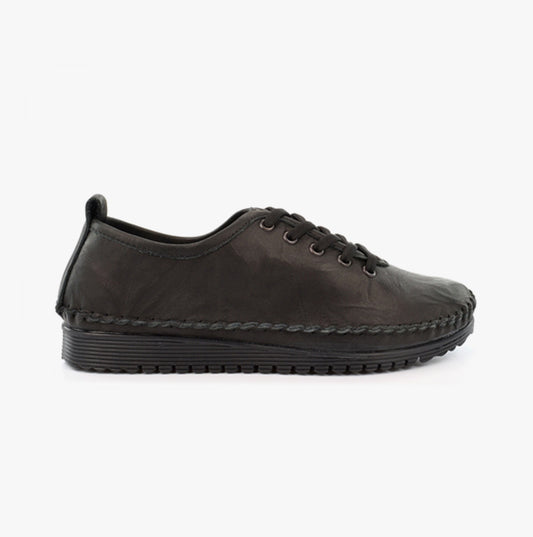 L988A Womens Soft Leather Lace-Up Shoes Black