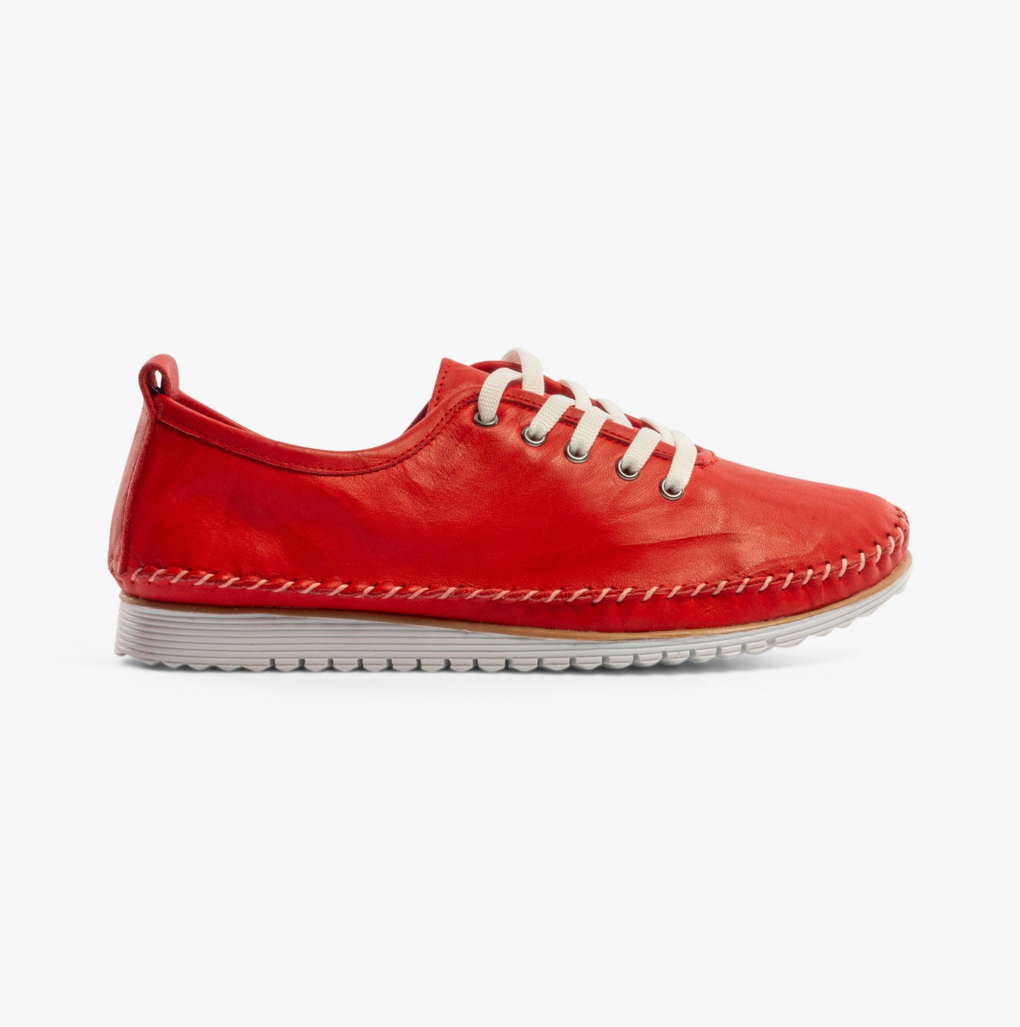 L988D 5-Eye Lace Womens Leather Shoes Red