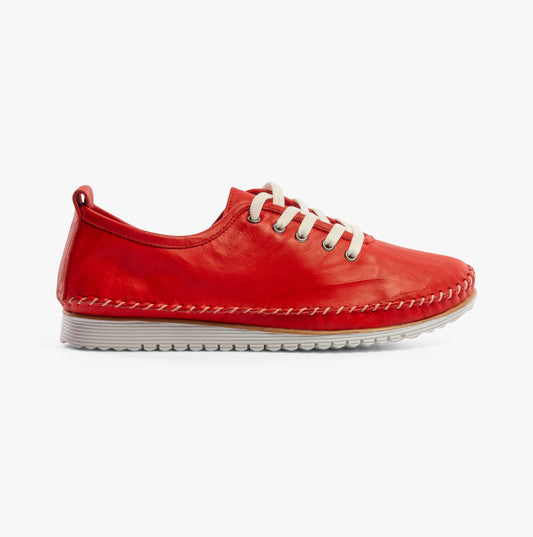 L988D 5-Eye Lace Womens Leather Shoes Red