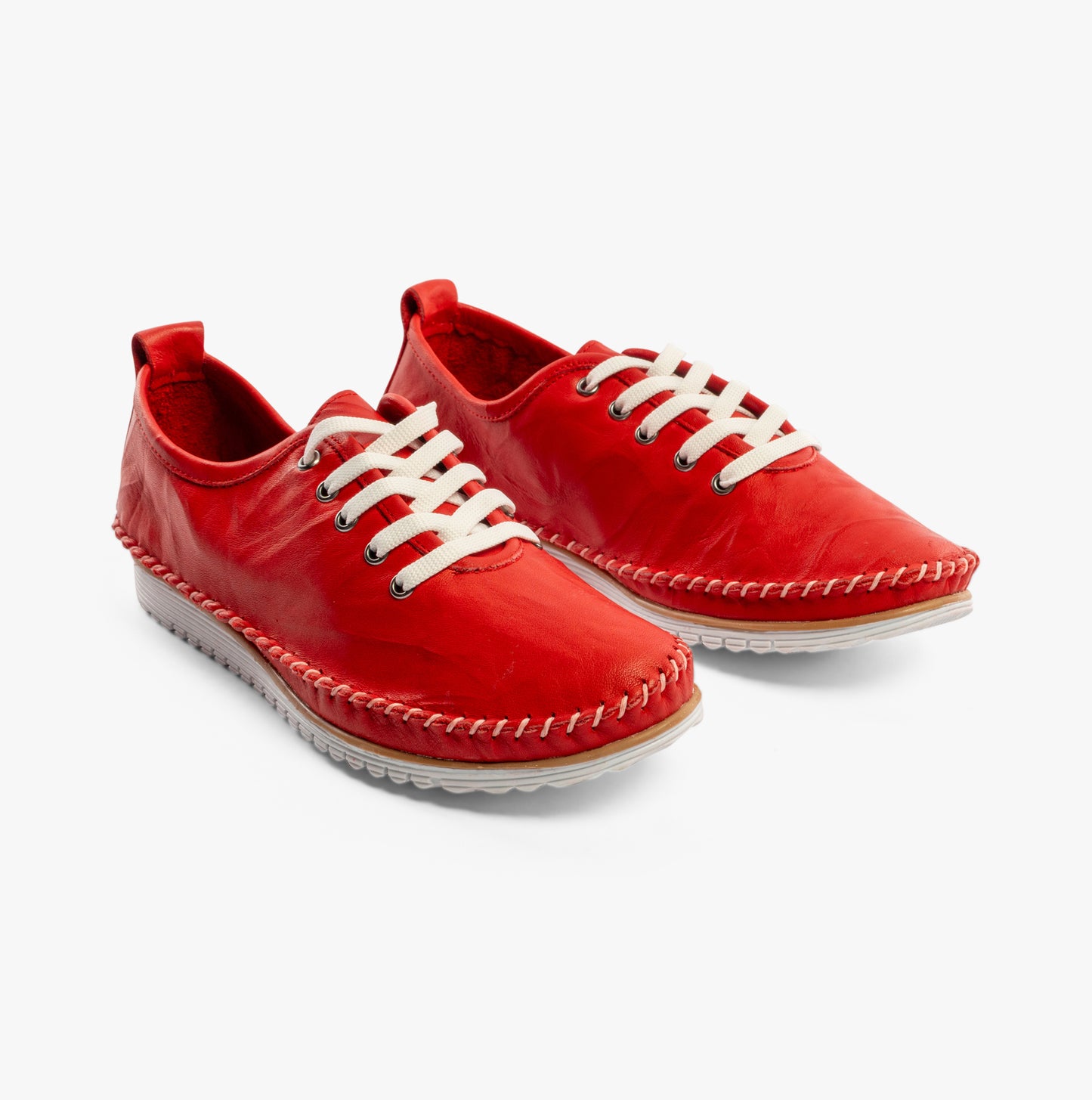 L988D 5-Eye Lace Womens Leather Shoes Red