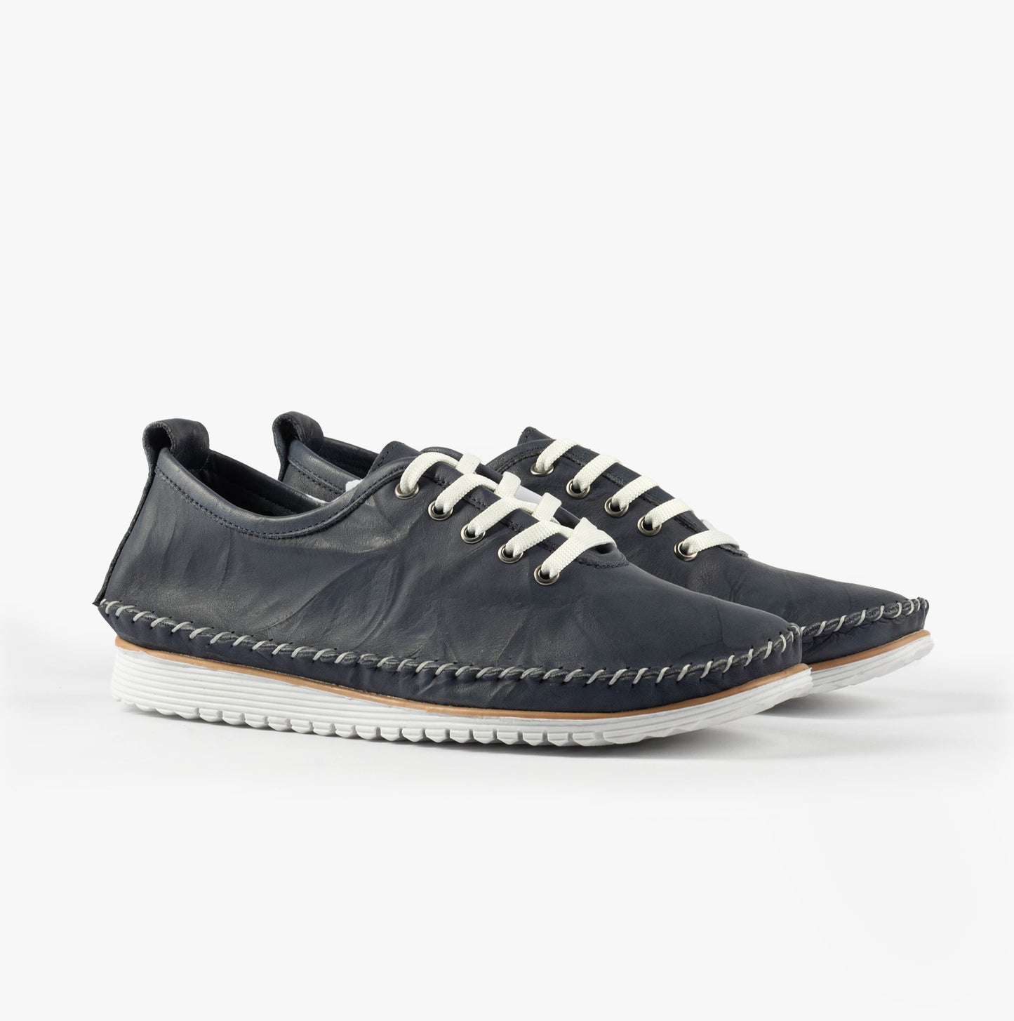 L988NC Womens Soft Leather Lace-Up Shoes Navy