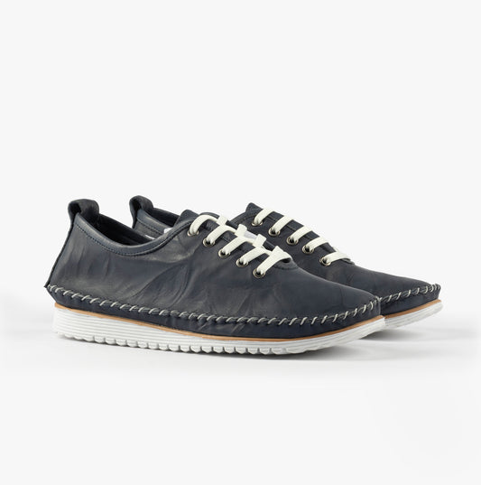 L988NC Womens Soft Leather Lace-Up Shoes Navy