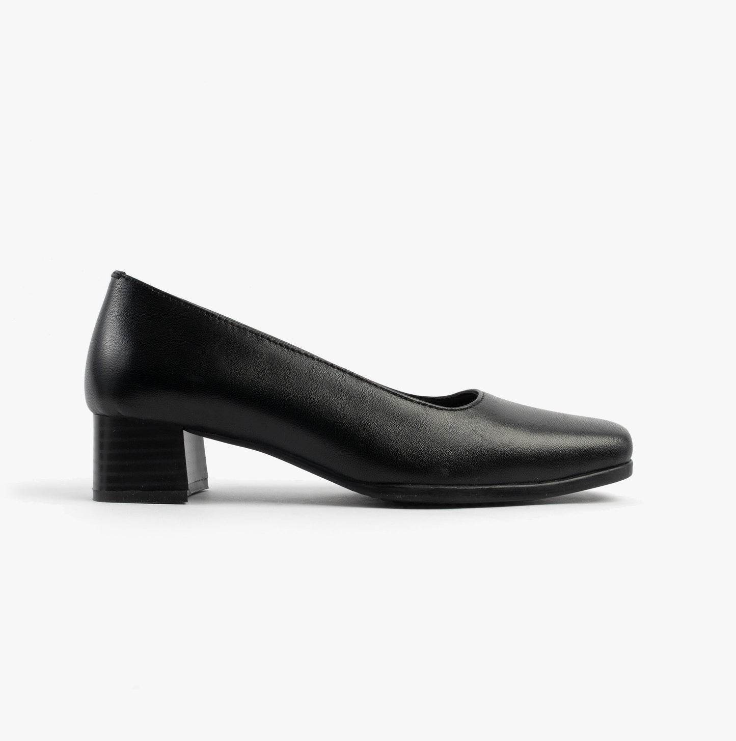 TARA Womens Low Block Heel Court Shoes Black