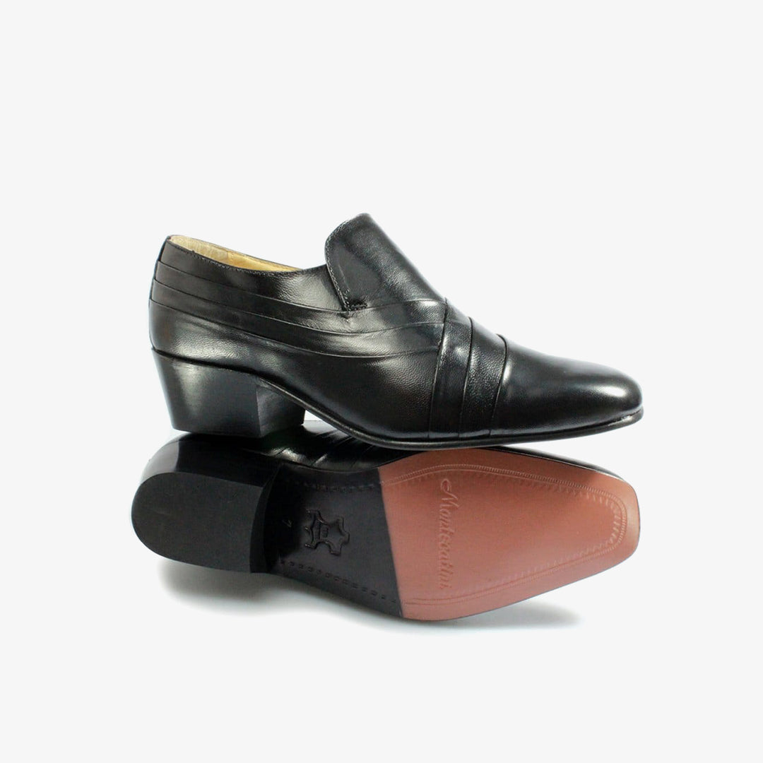 Montecatini CARLOS Mens Soft Leather Pleated Cuban Heel Shoes Black