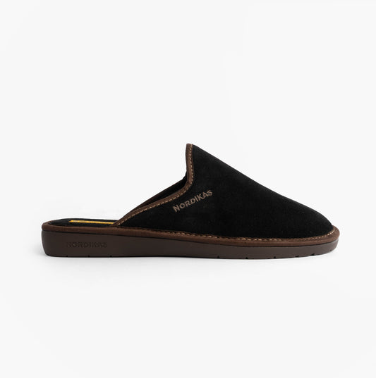 Nordikas 131 Mens Suede Mule Slippers Black