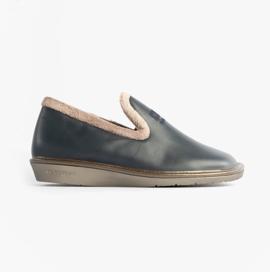 Nordikas 305 Womens Leather Full Slippers Marine Blue