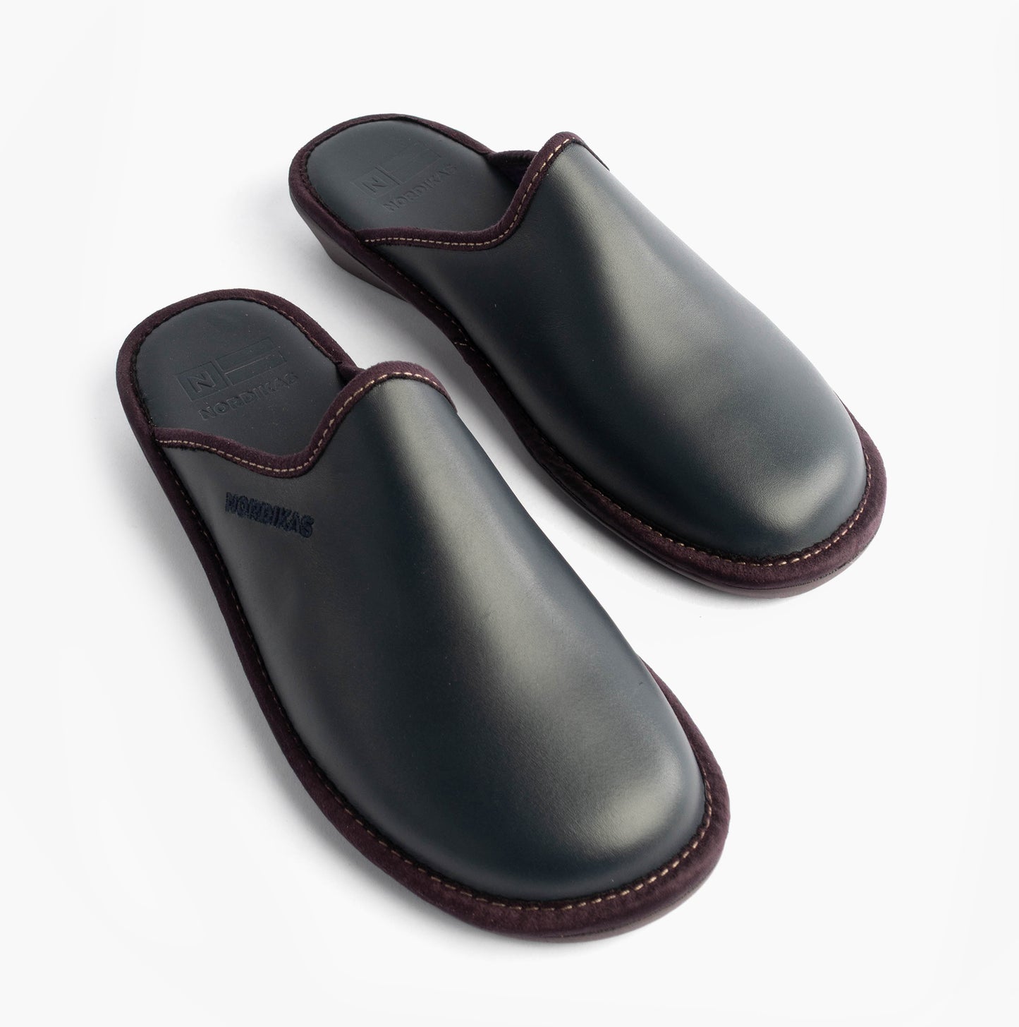 Nordikas 347 Womens Leather Mule Slippers Marine Blue