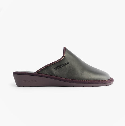 Nordikas 347 Womens Leather Mule Slippers Black