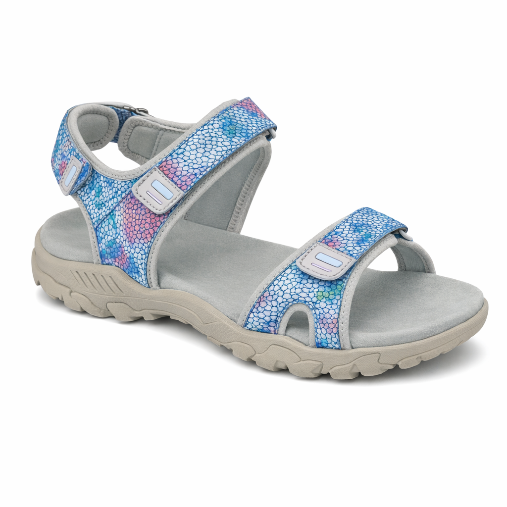 PDQ CAROLINE  Womens Cross Strap Sandals Grey Multi Floral