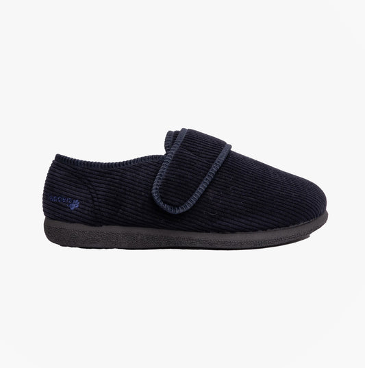 Padders OLIVER Mens Super Wide Touch Fasten Full Slippers Navy