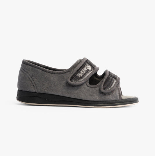 Padders LYDIA X Womens (6E Fit) Touch Fasten Slippers Grey