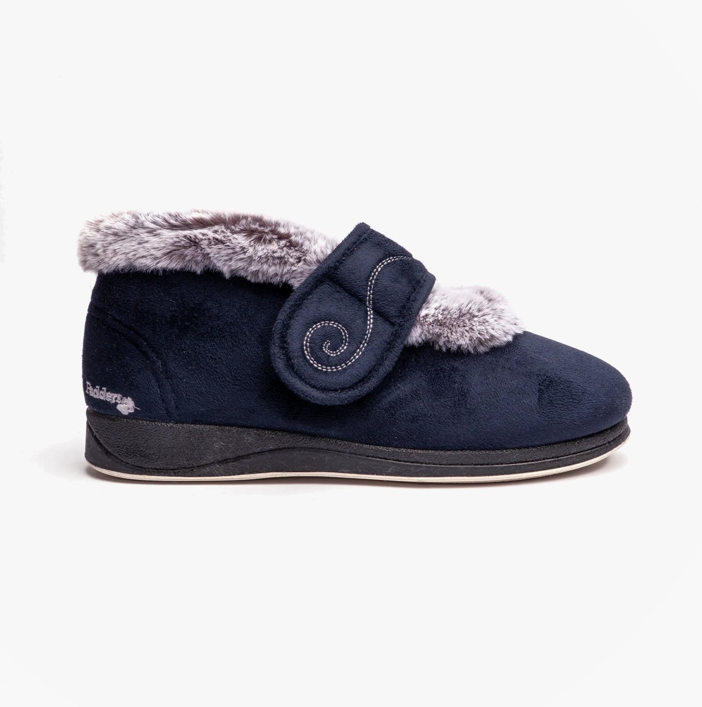 Padders HUSH Womens (2E Fit) Touch Fasten Boot Slippers Navy
