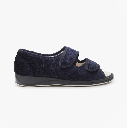 Padders LYDIA Womens (2E Fit) Touch Fasten Slippers Navy