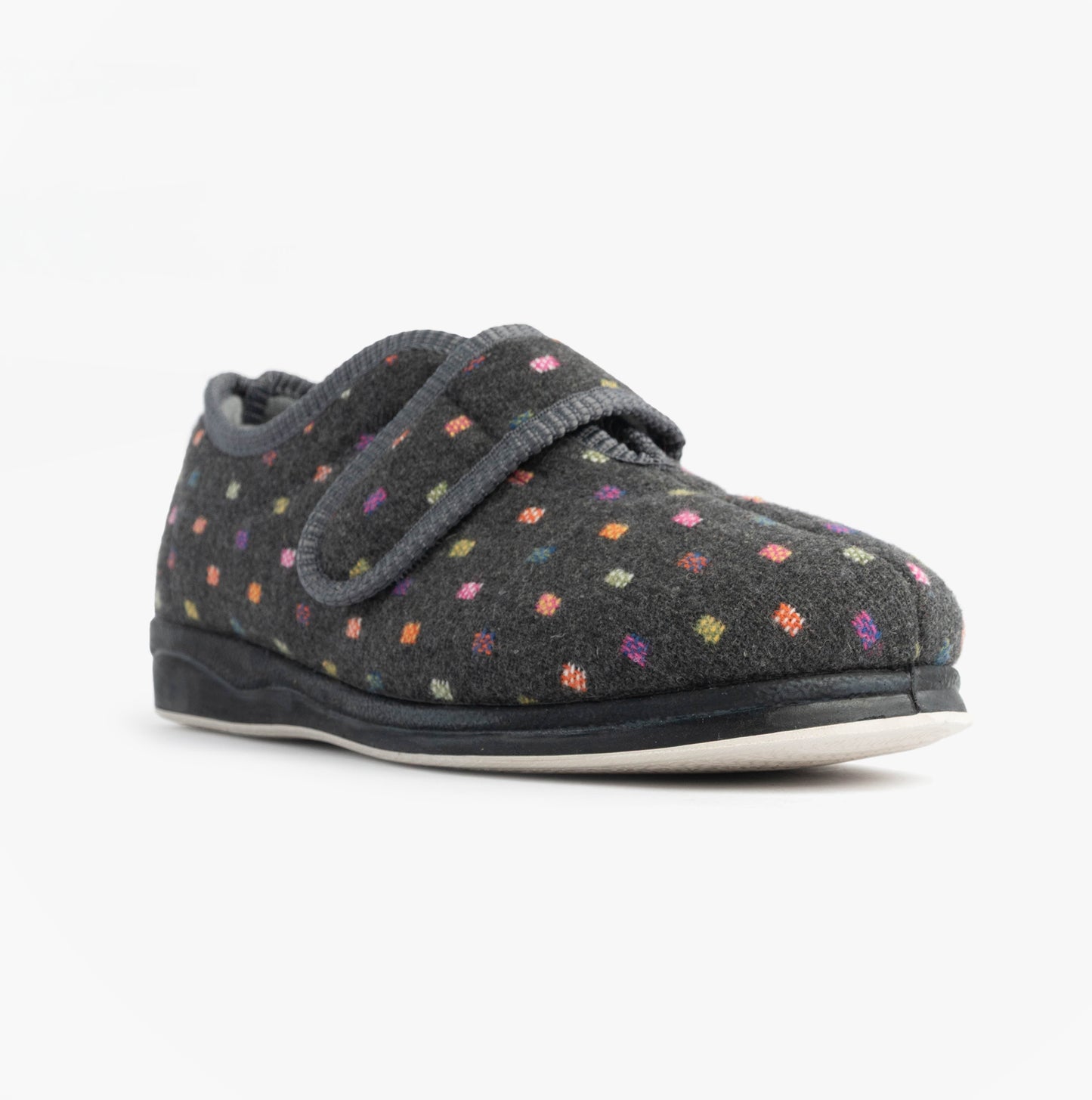 Padders CAMILLA Womens (2E Fit) Touch Fasten Polka Dot Slippers Grey/Multi