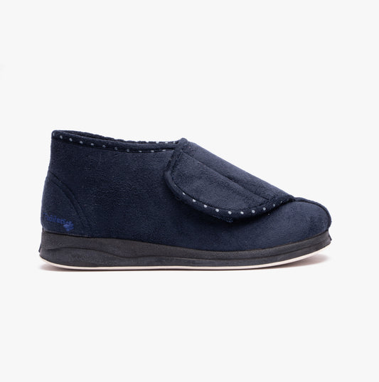 Padders CHERISH Womens (2E Fit) Touch Fasten Boot Slippers Navy