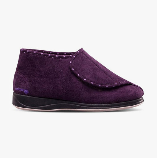 Padders CHERISH Womens (2E Fit) Touch Fasten Boot Slippers Purple