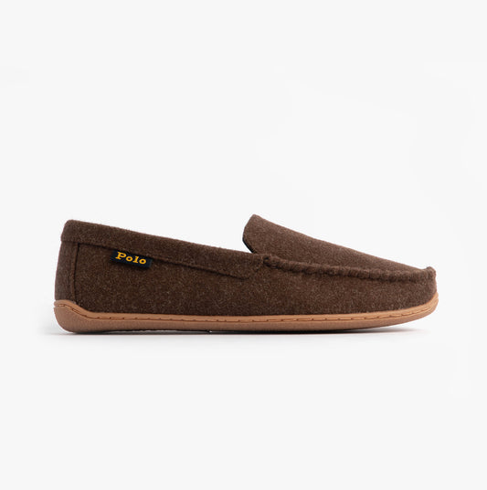 Polo Ralph Lauren BRENAN WOOL Mens Dress Shoe Slippers Brown/Cream