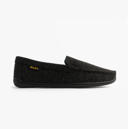 Polo Ralph Lauren BRENAN WOOL Mens Dress Shoe Slippers Black/Cream