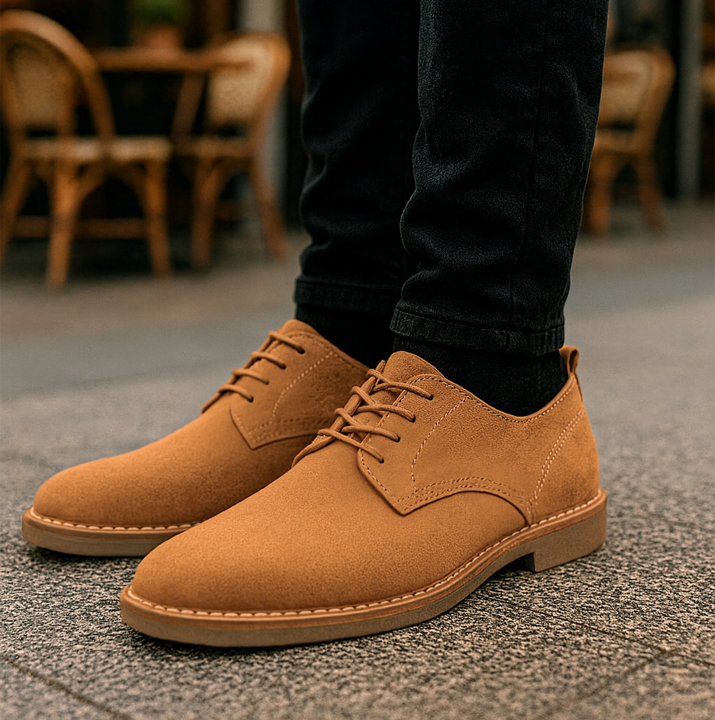 Popps JONAS Mens Suede Desert Shoes Cognac