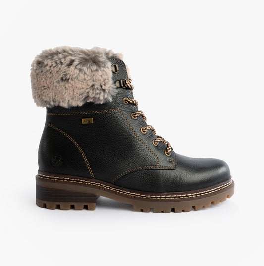 D0B74-01 Womens Fur Ankle Boots Black