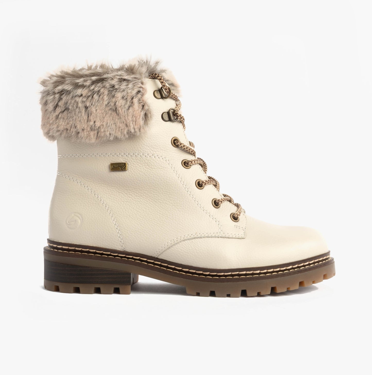 D0B74-80 Womens Faux Fur Collar Side Zip Boots White