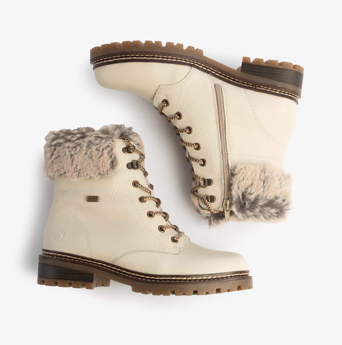 D0B74-80 Womens Faux Fur Collar Side Zip Boots White
