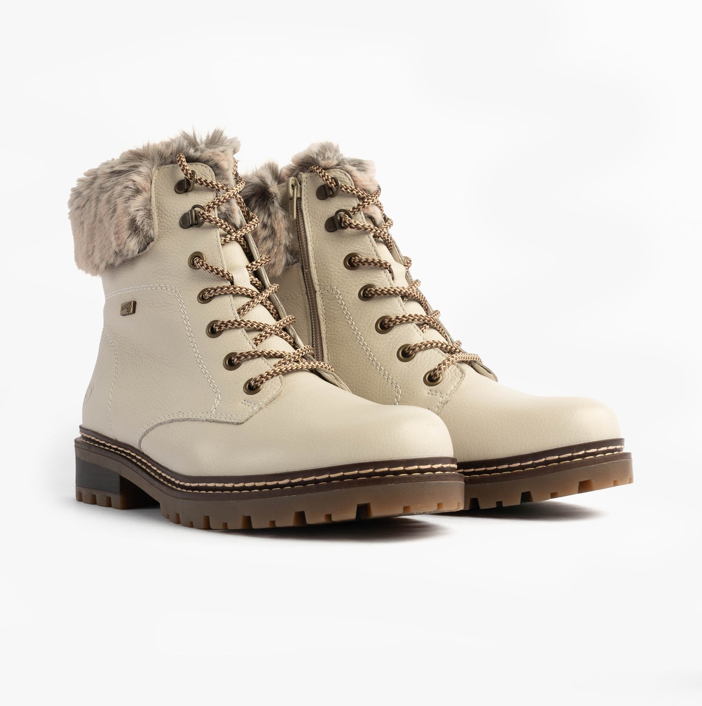 D0B74-80 Womens Faux Fur Collar Side Zip Boots White