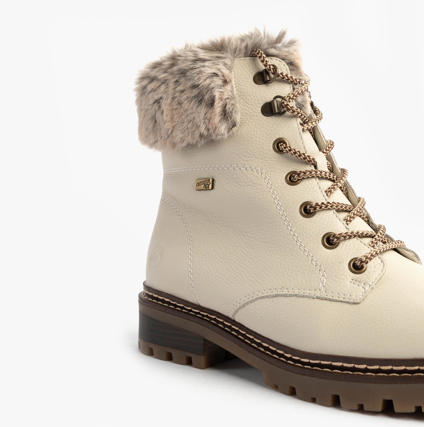 D0B74-80 Womens Faux Fur Collar Side Zip Boots White