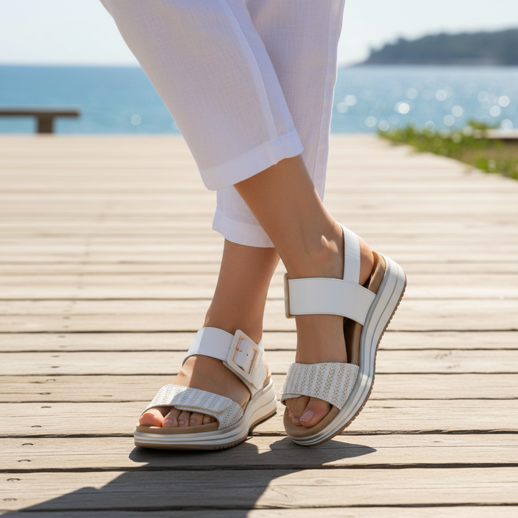 Remonte D1J53 Womens Cross Strap Sandals White