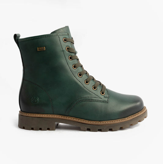Womens Leather Ankle Zip Boots Green