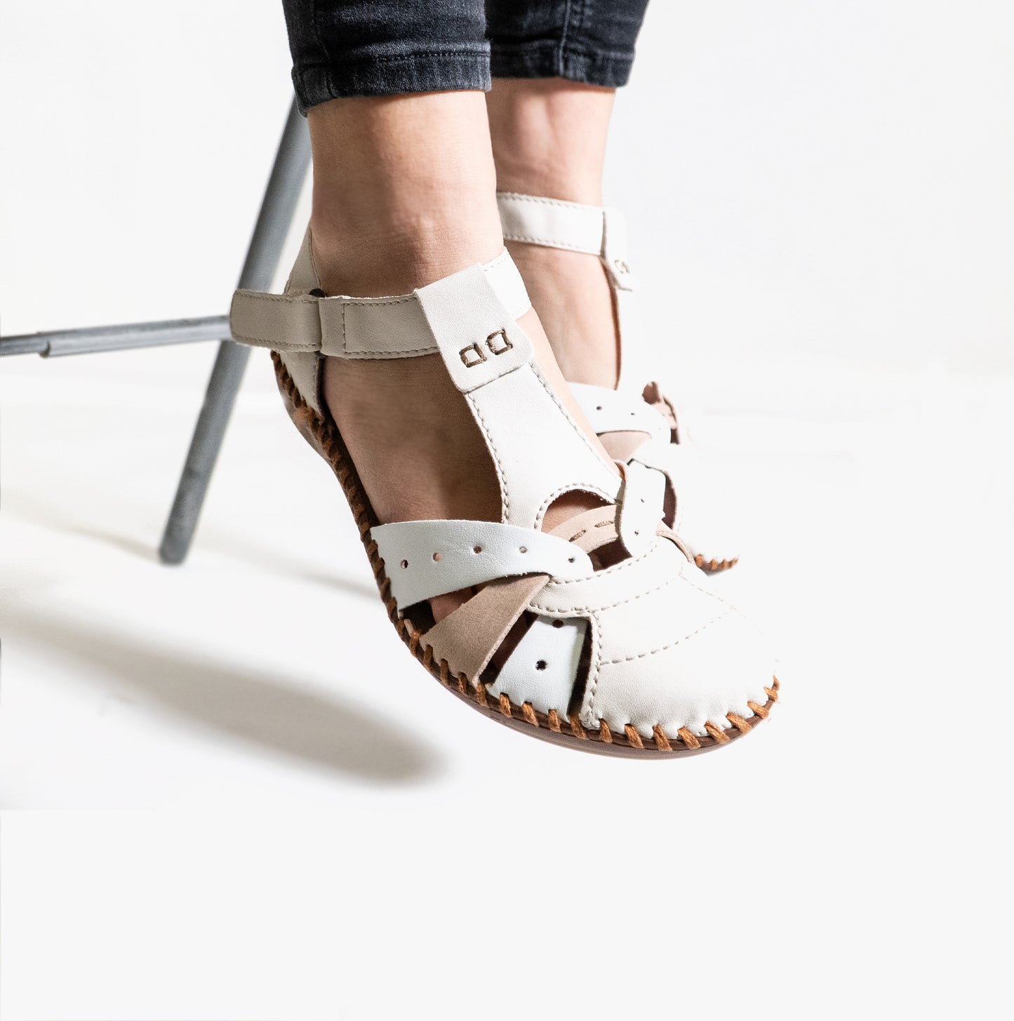 Rieker M1655 Womens Ankle Strap Sandals Beige
